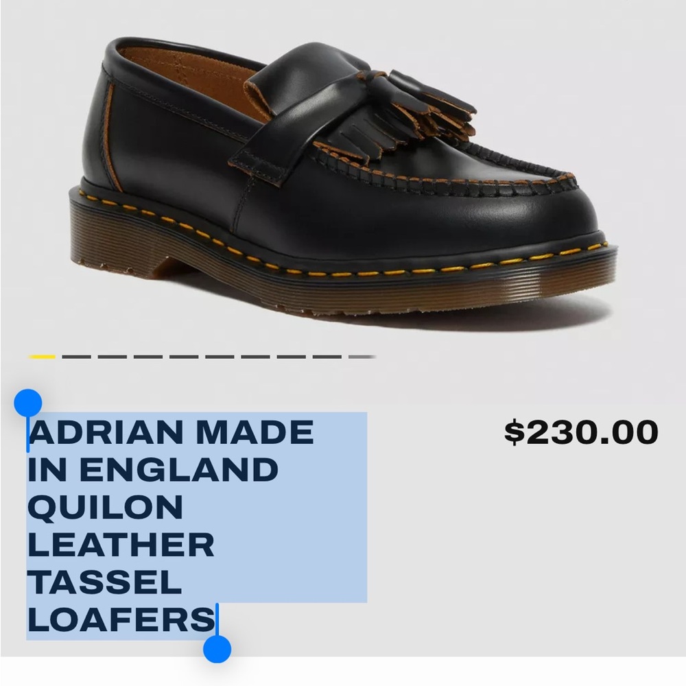 Dr. Martens Black Leather Tassel Kiltie Loafers with Yellow Welt Stitching - Picture 3 of 6